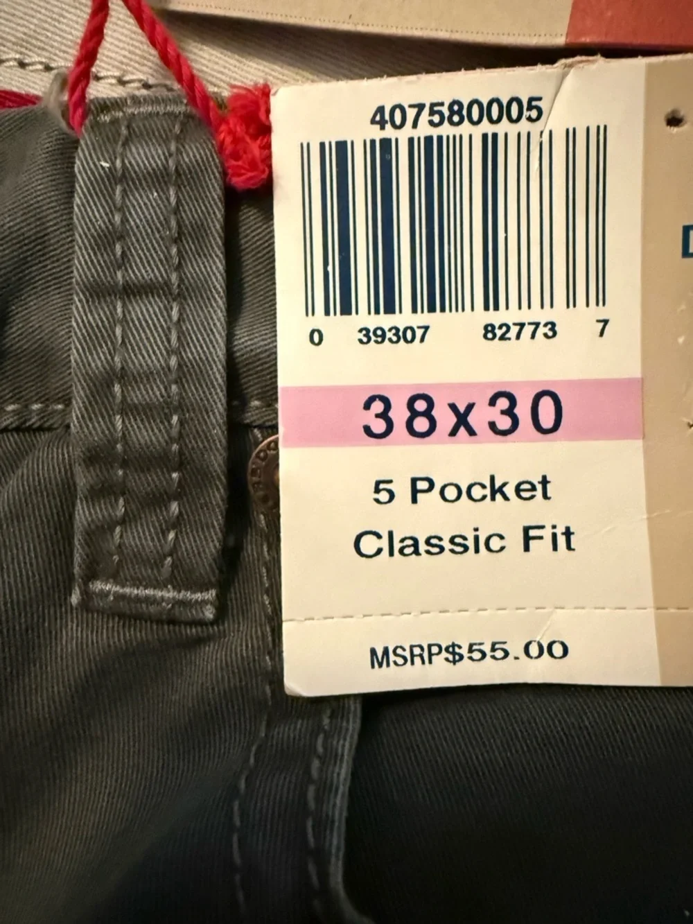Dockers Classic Fit Pants in Gray with Red Waist Trim